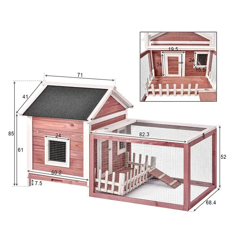 Custom Waterproof Wooden Rabbit Hutch Indoor Outdoor Chicken Coop Hen House Poultry Pet Cage with run