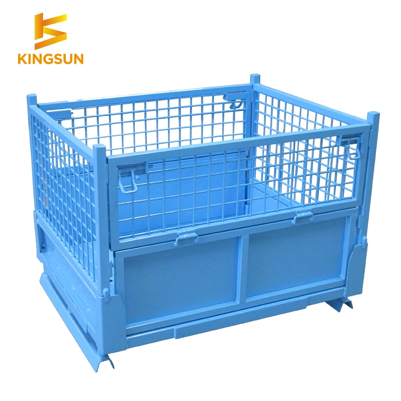collapsible stacking steel wire mesh pallet box metal rack stillage metal pallet steel mesh box for auto parts