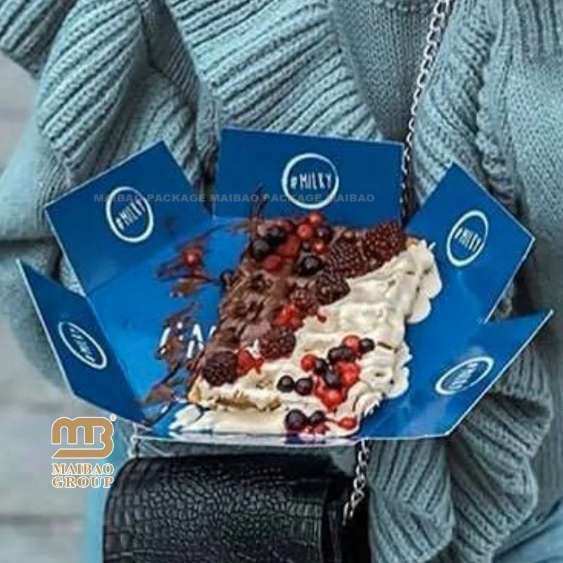 Foldable Arabic Sweet Paper Pancake Box Disposable Breakfast Food Containers Pastry Takeaway Dessert Pancake Packaging Box