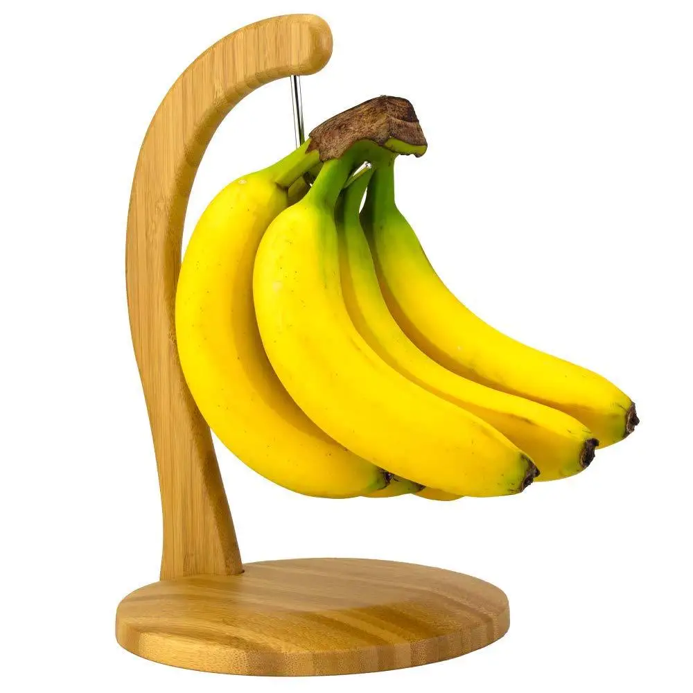 Natural stainless steel hook fruit wooden bamboo banana rack hanger holder