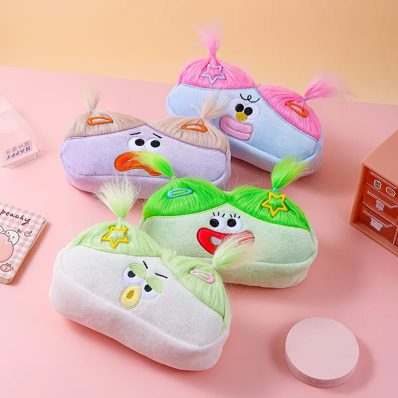 Creative and Fun Plush Cloth Pencil Bags Kawaii Stationery Pencil Bag Cosmetic Storage Bag 4 Colors