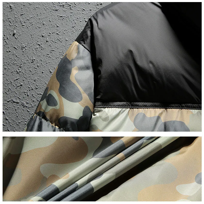Wholesale Custom Winter Windbreaker Bomber Jackets Coats Camo Puffer Cotton Padded Bubble Down with Hoodie Canvas Woven for Men