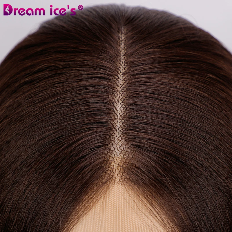 Wholesale long dark brown straight lace front synthetic wigs middle part glueless T part lace for women heat resistant hair wigs