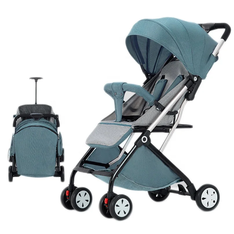 2 in 1 Pram can sit and lie down light folding umbrella car portable four-wheel shock pull rod box baby stroller