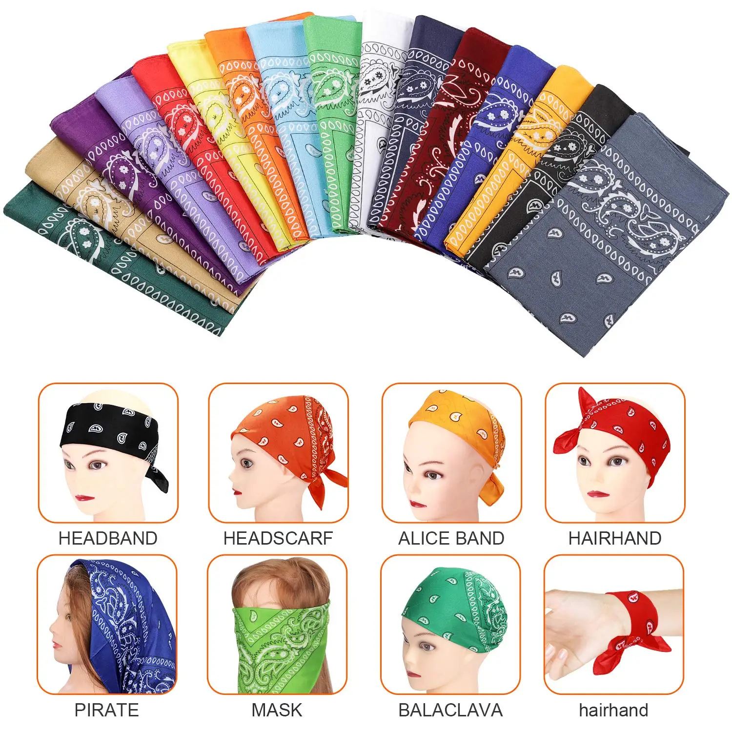 Custom logo fashion paisley print silk scarf headband wholesale fancy face cover top seamless polyester bandana for man women