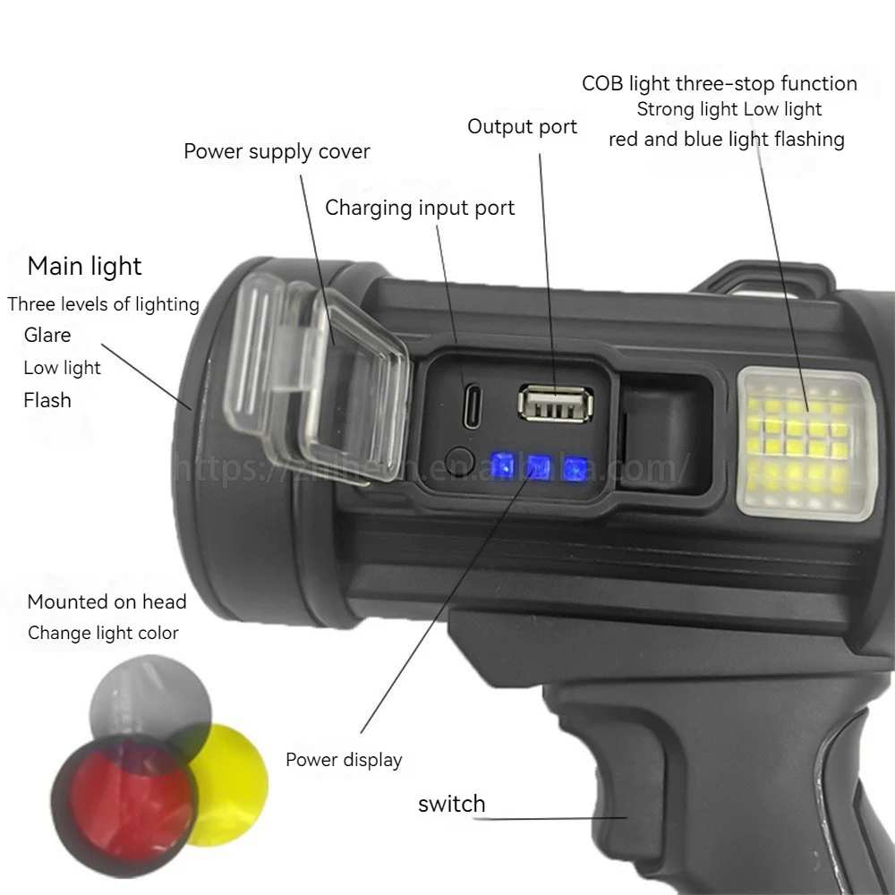 High Power P50 Powerful Long Range Flashlight Portable With Stand Camping Light Outdoor Emergency Led Searchlight