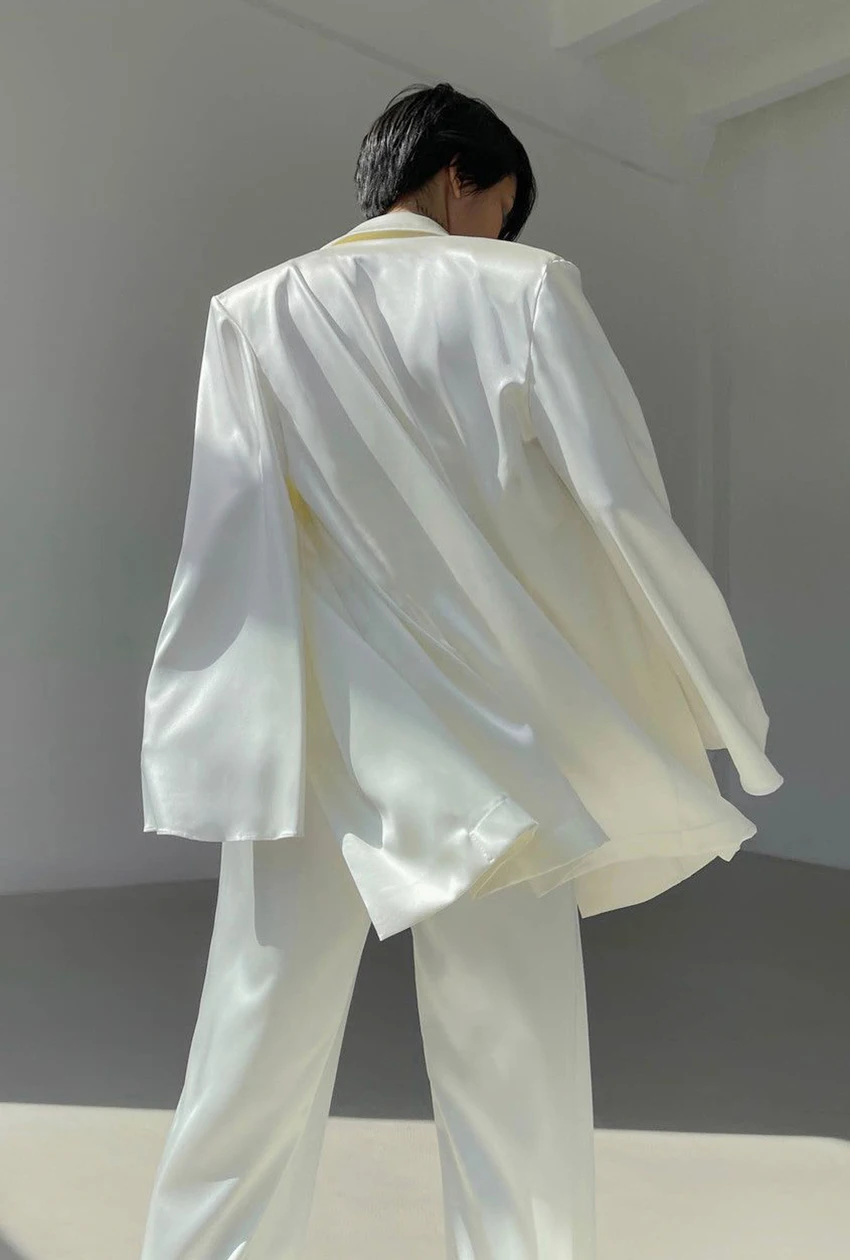 2022  New Fashion Casual Coat Solid Color Wide Plus Size Long Sleeve Suit Leisure Office Elegant Coats 3 Piece Blazer Pant