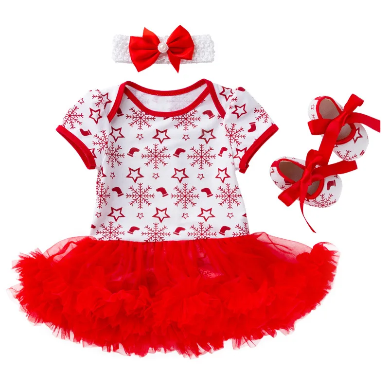 Hao Baby Cartoon Snowflake Dress Baby Holiday Set Cartoon Baby Romper Girl Holiday Clothing Christmas Kids Clothes