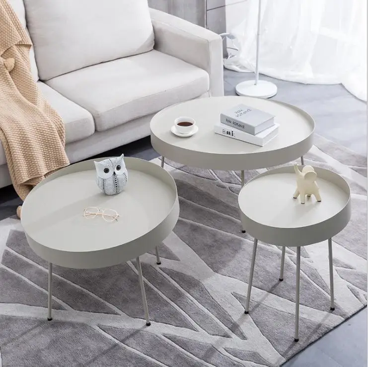 Современный Круглый Кофейный металлический центральный стол с черной и белой поверхностью