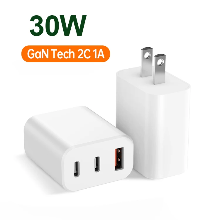 GaN 33 Вт быстрое зарядное устройство 30 Вт 3 порта PD + QC usb c адаптер зарядное устройство для телефона 2C1A для стола iphone 15 Беспроводное зарядное устройство