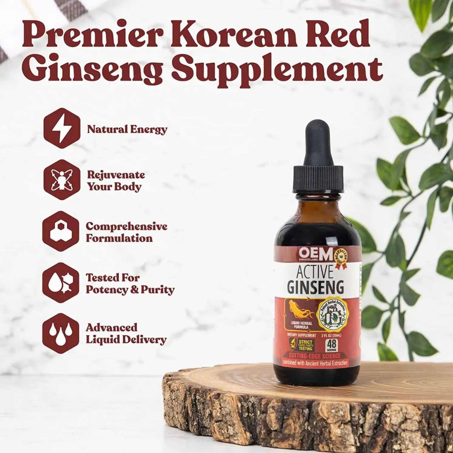 Custom Label Korean Red Ginseng Powder Ginseng Korean Red Panax Ginseng Liquid Drops Supports Healthy Energy, Vitality, Mood