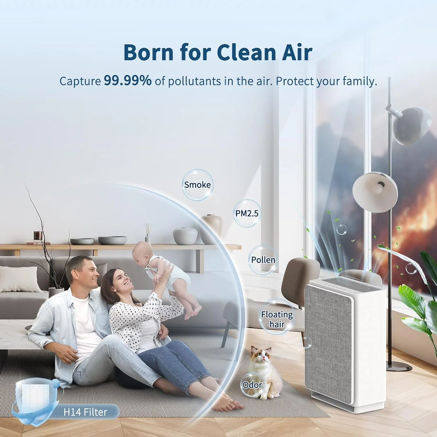 Part Customized Uvc Equipment Tuya China Led Pet Portable Room Monitoring Cleaner Hepa and Home Air Purifier