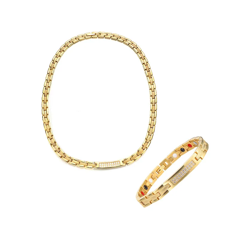 Bio Magnetic Jewelry Stainless Steel Men Fashion Simple Gold Magnetic Chain Necklace for Pain Relief Crystal Necklace Wedding