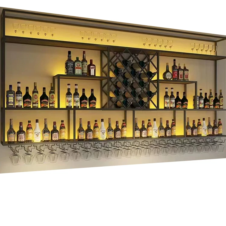Customizable stainless steel wine rack/wall mount shelf for commercial bar cocktail station