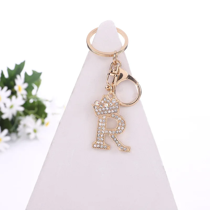 A-Z 26 letters fashion Korean zinc alloy female flash diamond letter decoration Keychain Elegant temperament backpack pendant