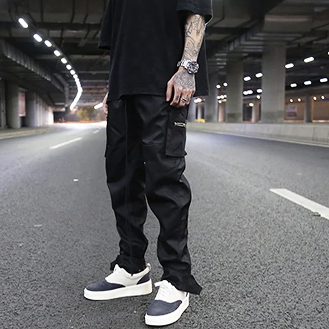 Multi zipper pockets straight stretch waist pants usa street solid color jogger pants men casual cargo pants stock dropshipping