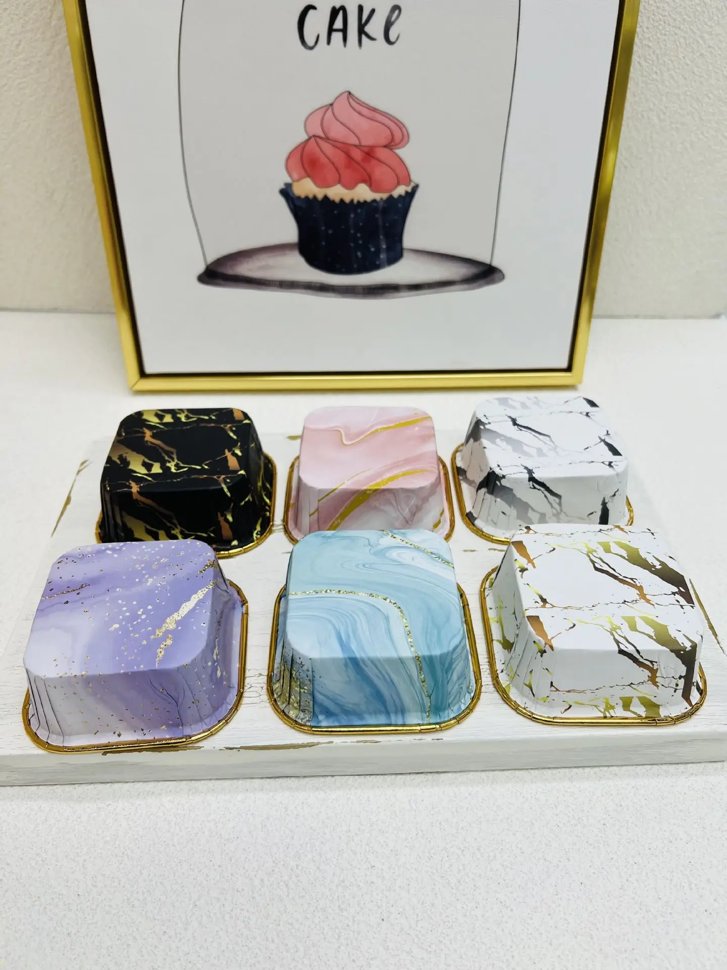 Marble Series Square Baking paper cups-disposable Baking cupcake Dessert Cups Cake Baking supplies for Party  Wedding  Birthday