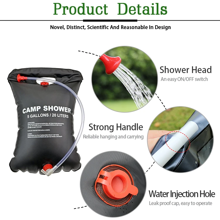 JW-075 Outdoor solar energy heated water shower hanging bag douche portable camping shower bag