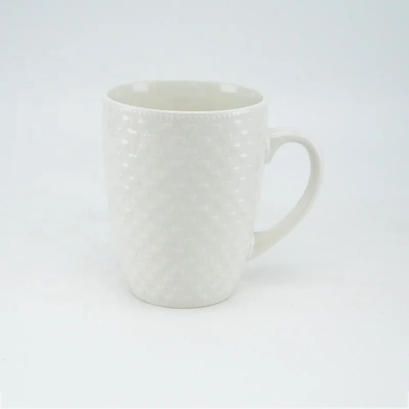 China Manufactures Ceramic Mug Cheap Plain White Ceramic Embossed Coffee Cups Mug