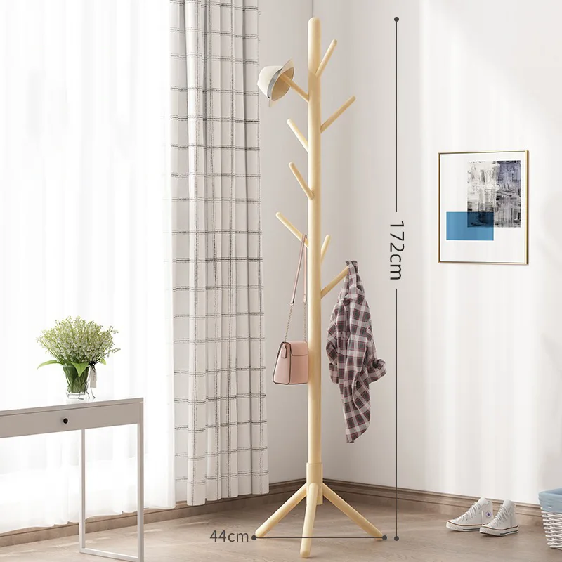 Wooden Coat Rack Floor Standing Solid Wood Hanger Creative Home Furniture Clothes Hanging Storage Rack Bedroom Clothes Rack