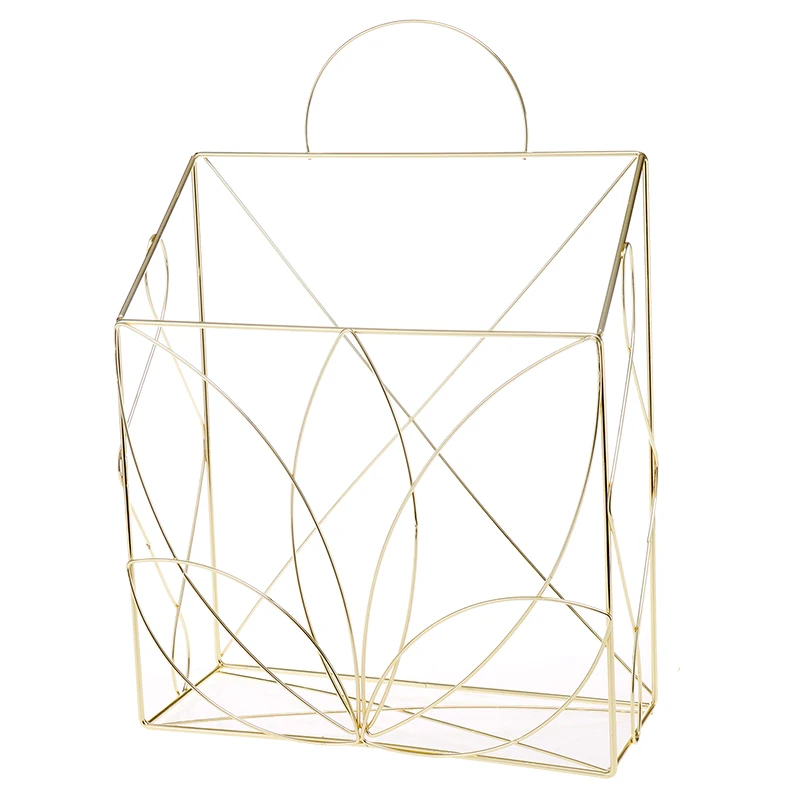 Office Supplies Portable Desk Organizer Storage Baskets Gold Metal Wire Wall Mounted Hanging Baskets File Magazine Rack Holder