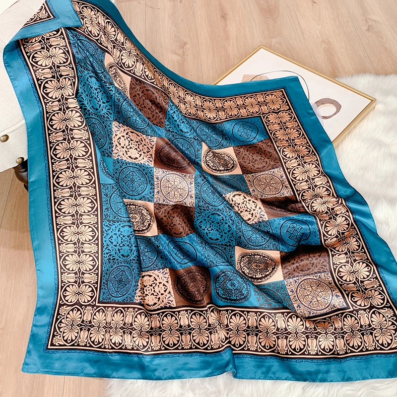 Foulards Graceful Silkscreen 90cm Satin Square Scarf  Attendant Seda City Printed Elegant Scarves Supplier Online