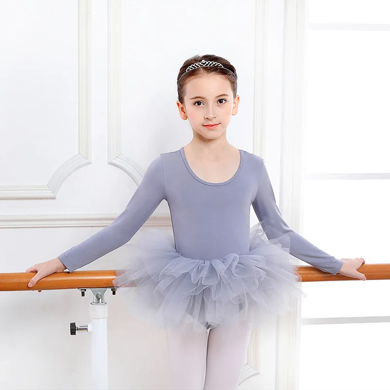 YD High quality girls ballet dancing jumpsuit long sleeve mesh skirt girls performance tutu dress