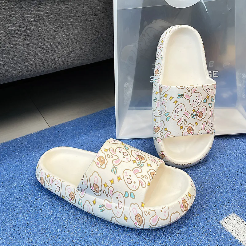 Non-Skip Waterproof EVA Soft Slide Slippers Cute Rabbit Cartoon Female Bathroom Slippers