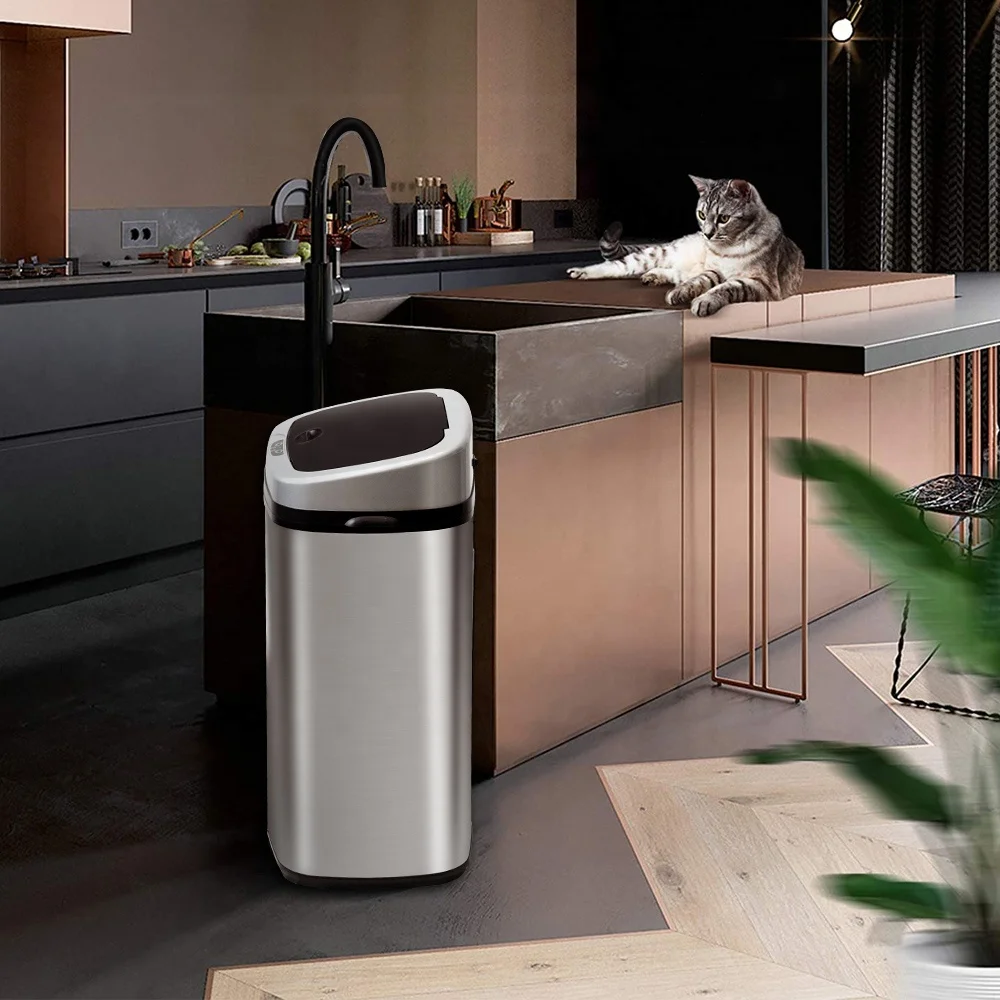 
Wholesale High Quality Touchless 13 Gallon Automatic Dustin Bin Stainless Steel Sensor Trash Can 