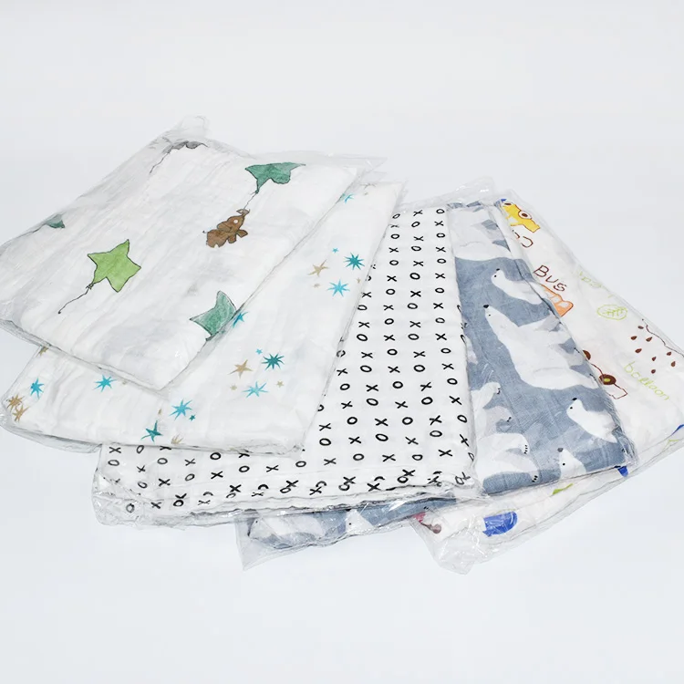 Hot Selling 120*120cm Leaves Printed Newborn Swaddle Blanket Breathable Animals Print Bamboo Cotton Muslin Swaddle Baby Blanket