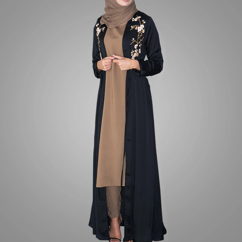 Pakistani Burqa Designs Latest Fashion Cardigan Embroidered Open Kimono Abaya Black Muslim Islamic  Long Clothes For Ladies
