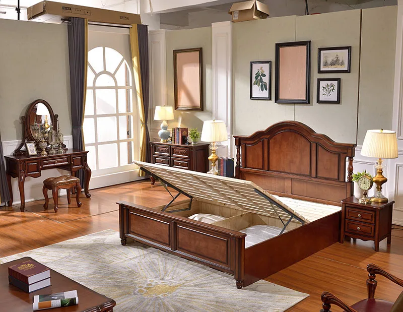 New products ideas 2024 king bed frame master bedroom furniture sets solid wood bed king size double bed antique furniture