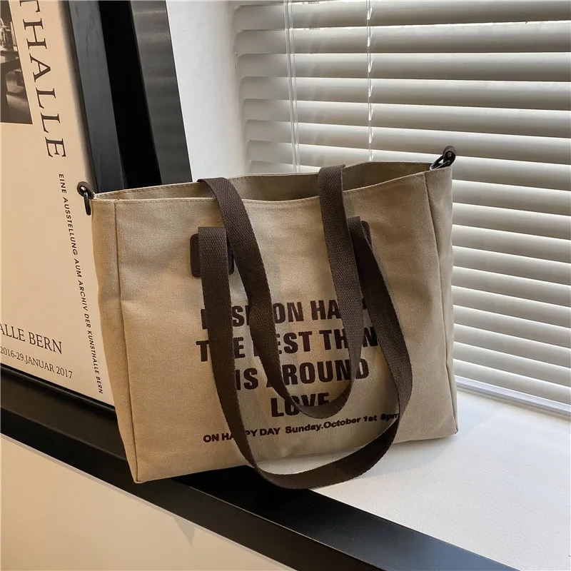 Fashion Large Capacity Printed Letter Canvas Bag 202 Trendy Ladies Shoulder Tote Bag Tote Handbag