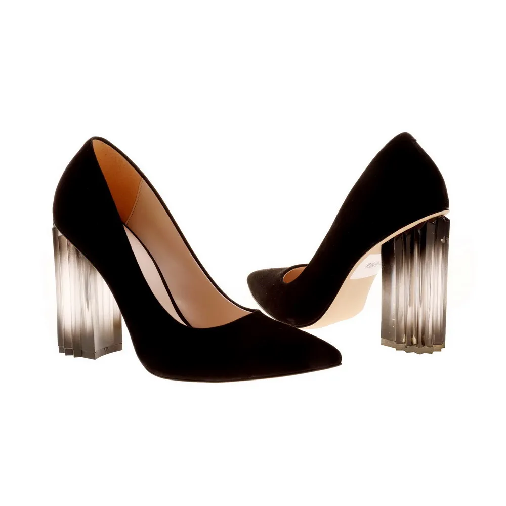 High quality pointed toe suede upper crystal thick high heel women pump shoes