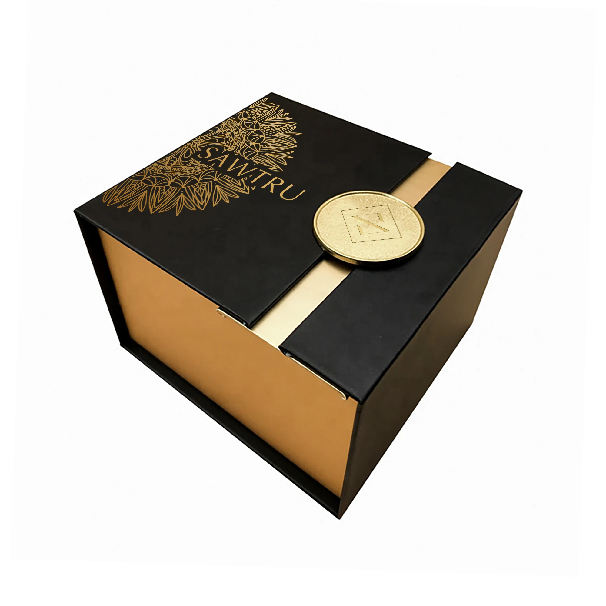 Two Doors Opened Black Paper Rigid Cardboard Packaging Magnetic Closure Packaging Magnetic Closure Gift Box For Cosmetic