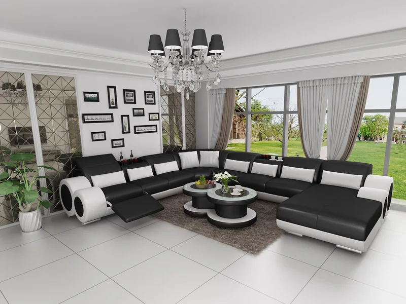 Modern leather u shaped sectional sofa couch bed 7 piece set furniture living room fabric velvet sofas manufacturers for home