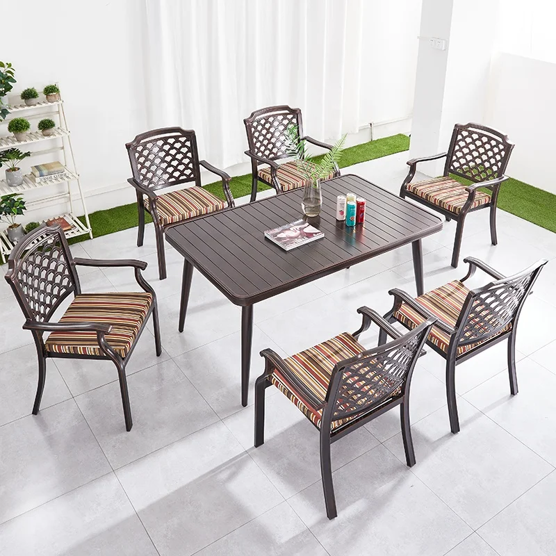 Unique Aluminum Restaurant Dining Set Outdoor Garden Furniture Vintage Terrace Cast Rectangular Table with 4 Chairs