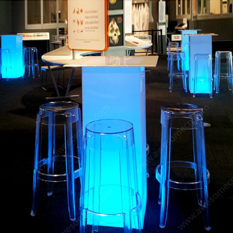 Glow Plastic Pedestal Event Table Square High Cube acrylic Top Bar Table indoor outdoor