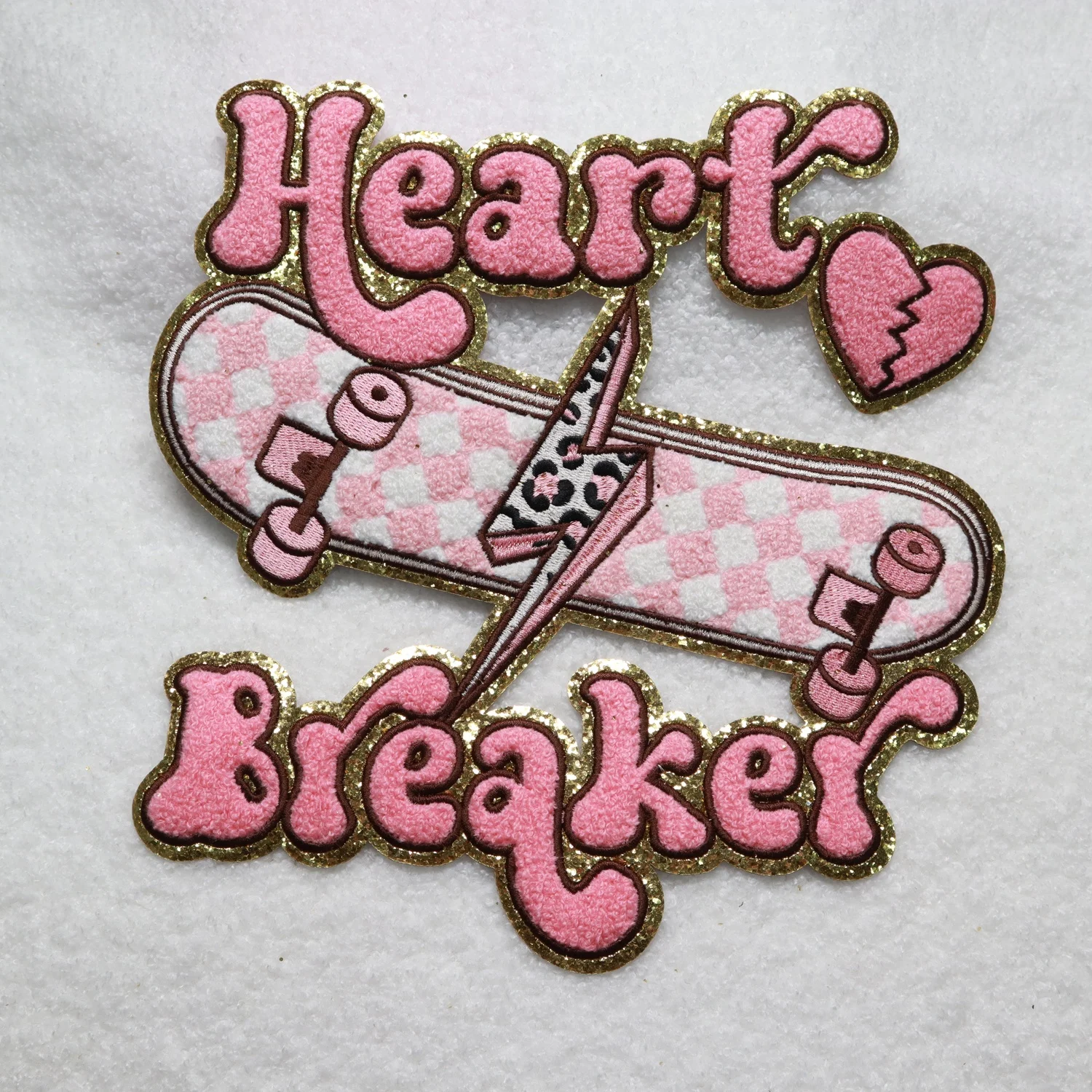 Valentines Day Chenille Patches Custom embroidery patches letters Heart Breaker logo For Clothing