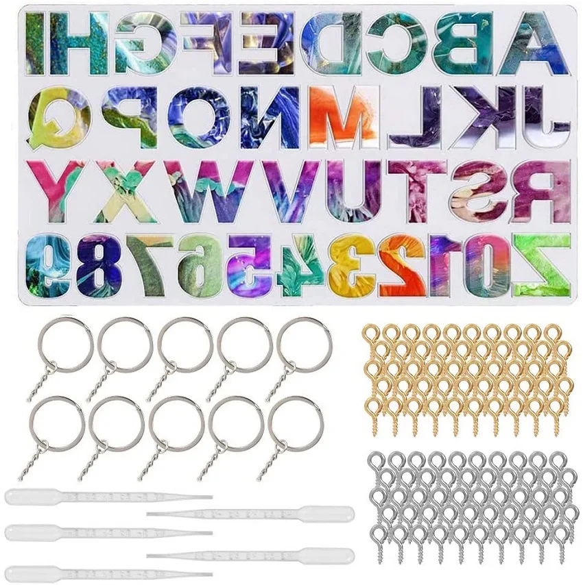 Letter Resin Molds Backward Alphabet Number Silicone Molds for Jewelry Keychain Making DIY Sugar Cake Craft Molds Set Kit