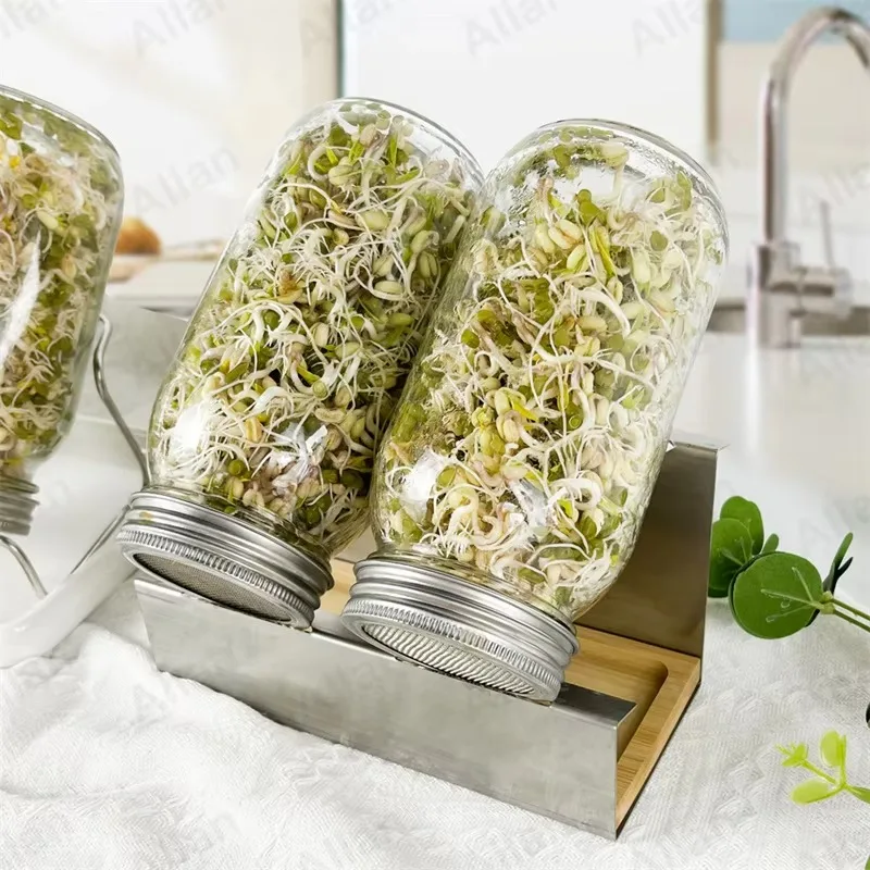 Custom 2 pack 750ml Empty Wide Mouth Mason Kit Seed Sprouting Jar with Screen Lids and Trays