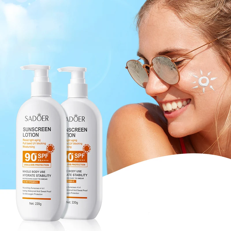 OEM Aloe Vera SPF 90 Sunscreen Lotion Skin Care Whitening Cream Oil-control Moisturizing Body Sunblock For Sport Sun Protection