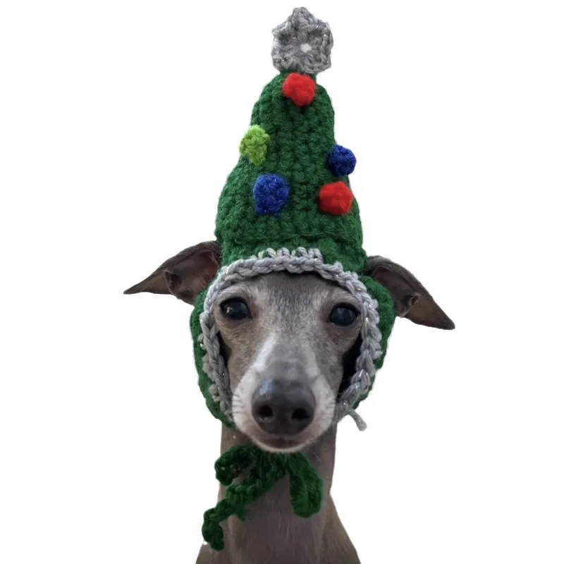 Pet cute halloween hat for dogs hat custom logo woven label handmade winter knitted beanie hat with ball bulldog pet dog pet dog