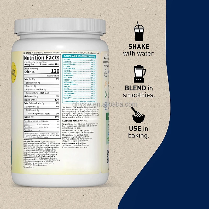 OEM ODM Private Label Vegan Plant Based Protein Powder Multivitamin Minerals Superfoods Digestive Enzymes Protein Powder