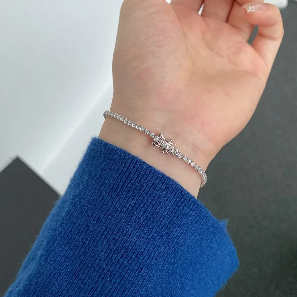 Wholesale 925 sterling silver Tennis chain 2mm 3mm 4mm 5mm 6mm Diamond Charm Bracelet for Fine jewelry