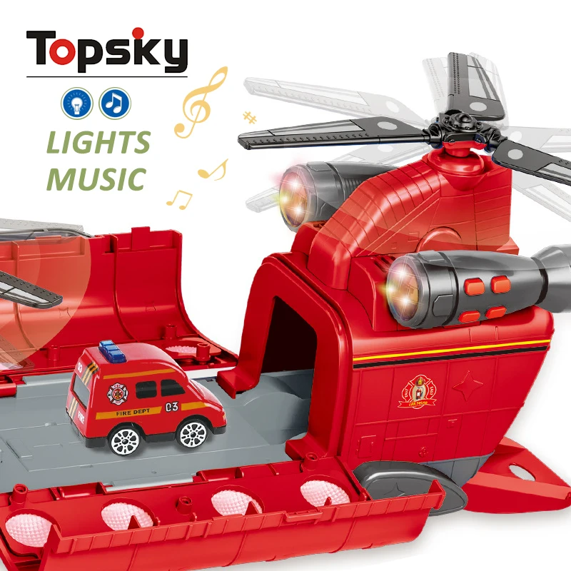 Funny Cartoon Transport Cargo Airplane With Lights Sounds Plastic Friction Container Plane With Alloy Car Toys For Kids