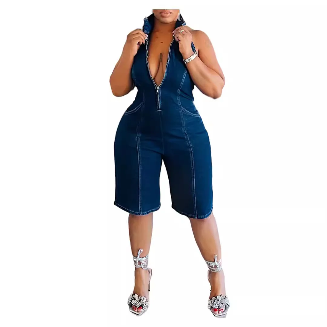 GY279- New halter halter jumpsuit Hot sale in Europe and the United States zipper halter stretch jumpsuit