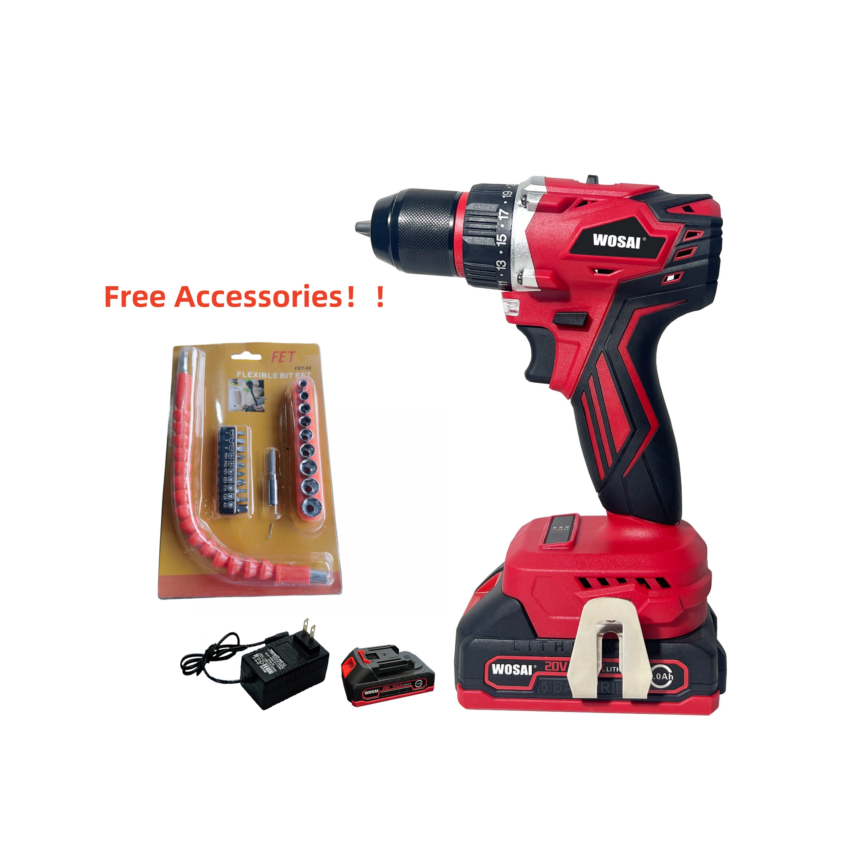 WOSAI Custom 20v Brushless Motor Power Hammer 10mm Chuck Impact Cordless Drill With Lithium Battery