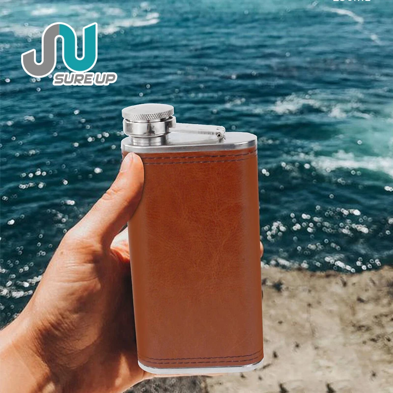 BPA-free leakproof Stainless Steel Leather Flask Custom printed bulk Whisky Alcohol  hip flask  Wine Pot And Travel Wine Pot