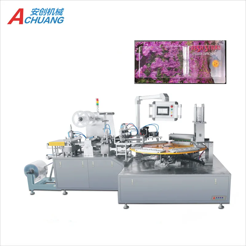 Semi Automatic perfume blister Packing machine video for air freshener blister packaging